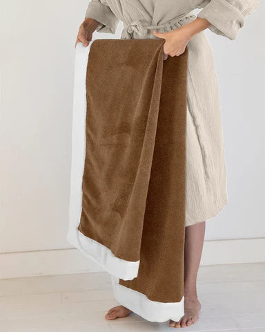 Mediterranean Beach Towel, Luxury 100% Cotton, OEKO-TEX Certified, Large Poolside Essential, Taupe White
