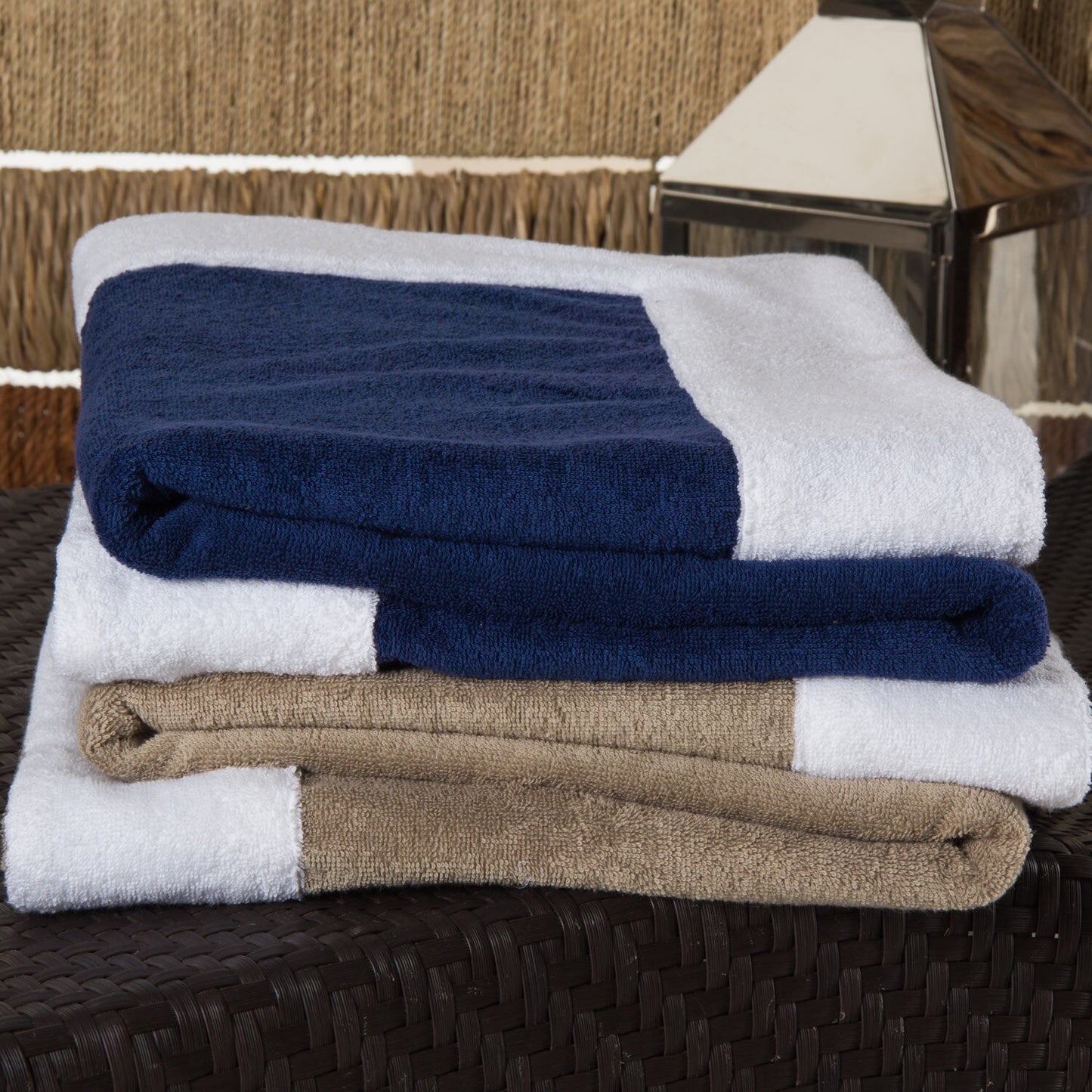 Mediterranean Beach Towel, Luxury 100% Cotton, OEKO-TEX Certified, Large Poolside Essential, Taupe White