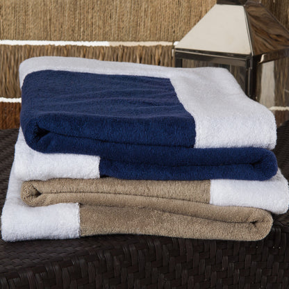 Mediterranean Beach Towel, Luxury 100% Cotton, OEKO-TEX Certified, Large Poolside Essential, Taupe White